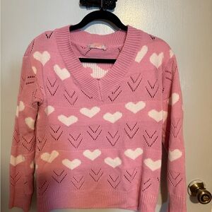 Charming Pink Heart V-Neck Sweater